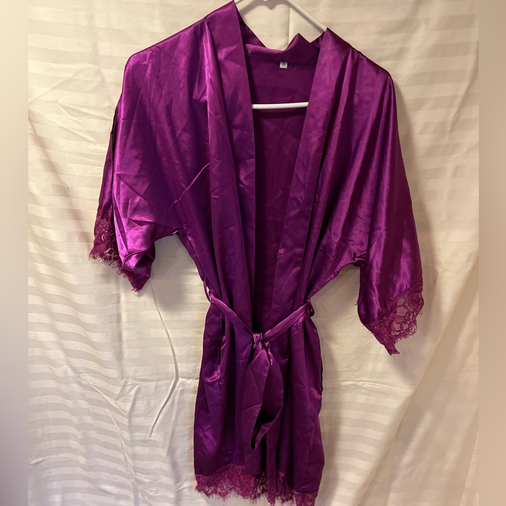Purple Robe Silky with Lace Trim, size Medium